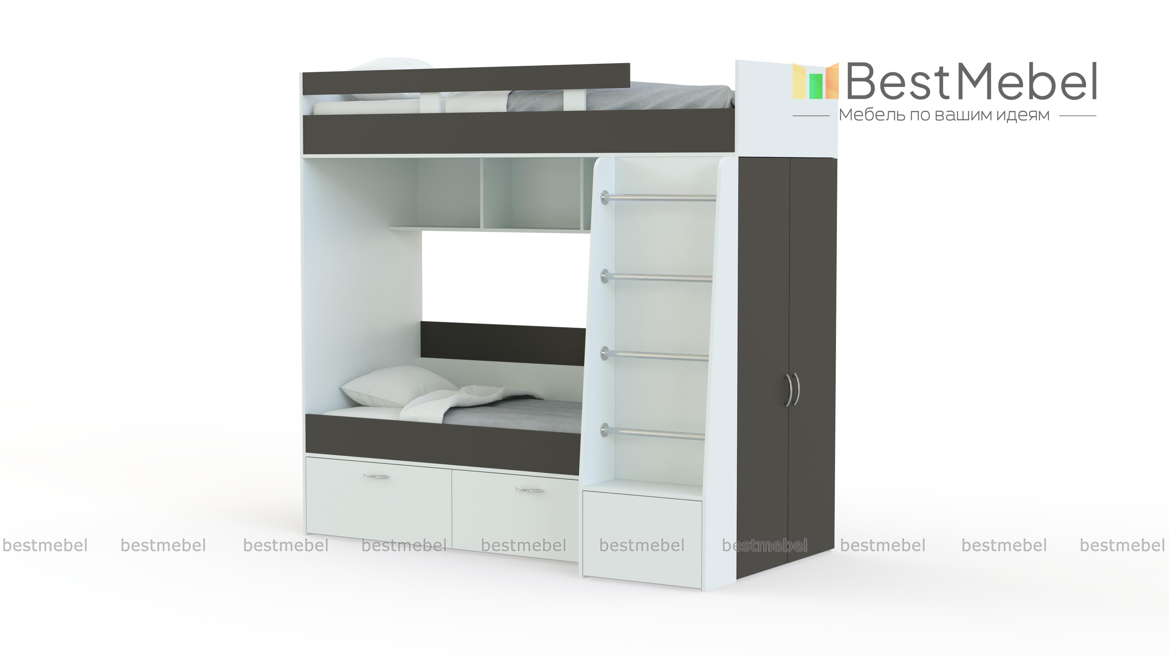 Двухъярусная кровать Белла 6 со шкафом BMS - Фото